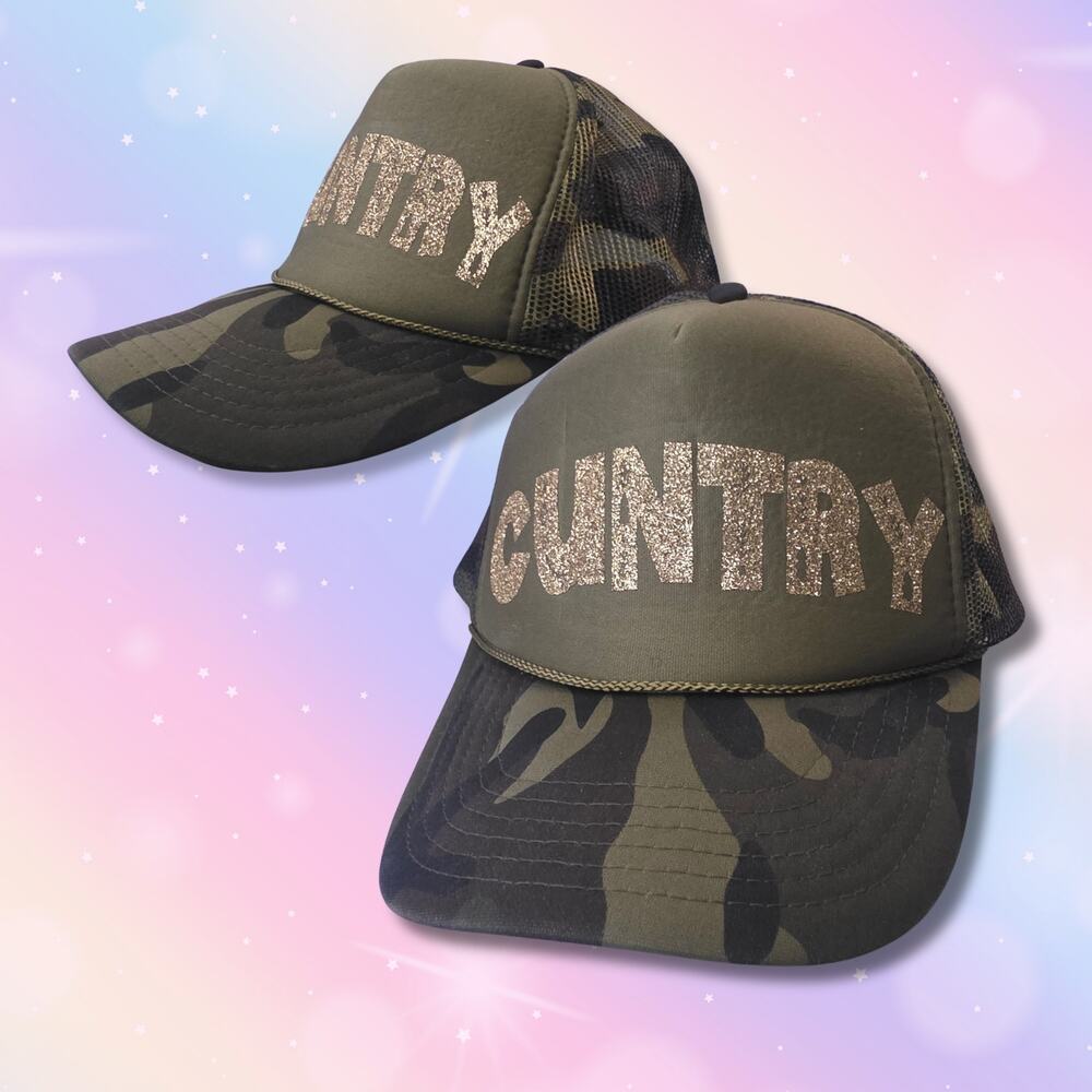 "CUNTRY" Glitter Camo Trucker Hat